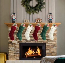 Amorly 3Pcs Cable Knit Xmas Stocking,red Green White Large Hanging Stocking Decor For Christmas Tree Home Holiday Party Decoration - thumbnail 3