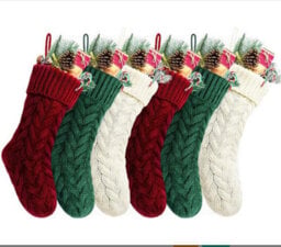 Amorly 3Pcs Cable Knit Xmas Stocking,red Green White Large Hanging Stocking Decor For Christmas Tree Home Holiday Party Decoration - thumbnail 2
