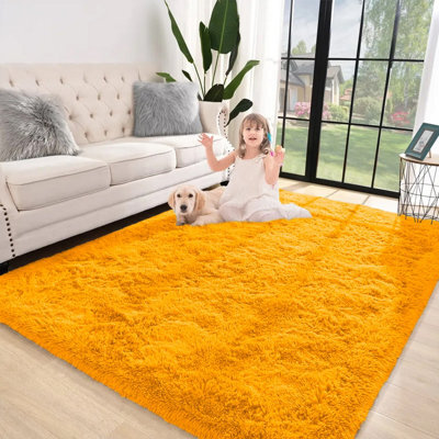 Ameha Yellow Shaggy Rugs For Living Room Bedroom Soft Pile Fluffy Floor Area Carpet 160X230 Cm Non Slip Rug - image 1