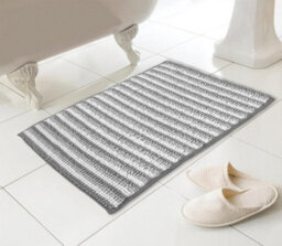 Country Club Chenille Loop Striped Bath Mat Non Slip Absorbent Grey 46X76Cm - thumbnail 1