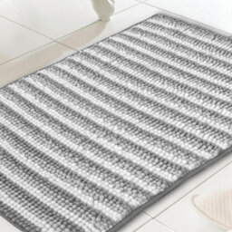 Country Club Chenille Loop Striped Bath Mat Non Slip Absorbent Grey 46X76Cm - thumbnail 3
