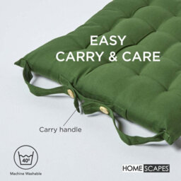 Homescapes Dark Olive Seat Pads Or Cotton Chair Cushions 40X40 Cm, Set Of 6 Plain Chair Pads For Dining, Kitchen Or Outdoor - thumbnail 6
