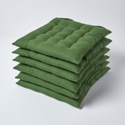 Homescapes Dark Olive Seat Pads Or Cotton Chair Cushions 40X40 Cm, Set Of 6 Plain Chair Pads For Dining, Kitchen Or Outdoor