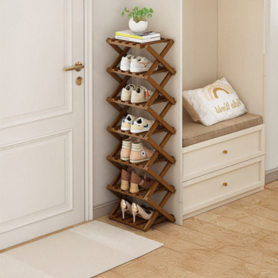 Living And Home Dark Brown 7-Tier Bamboo Folding Shoe Rack - image 1