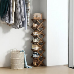 Living And Home Dark Brown 7-Tier Bamboo Folding Shoe Rack - thumbnail 5