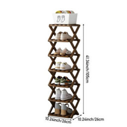 Living And Home Dark Brown 7-Tier Bamboo Folding Shoe Rack - thumbnail 7