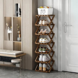 Living And Home Dark Brown 7-Tier Bamboo Folding Shoe Rack - thumbnail 2