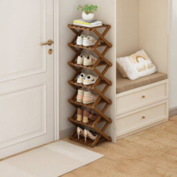 Living And Home Dark Brown 7-Tier Bamboo Folding Shoe Rack