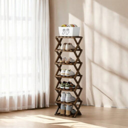 Living And Home Dark Brown 7-Tier Bamboo Folding Shoe Rack - thumbnail 4