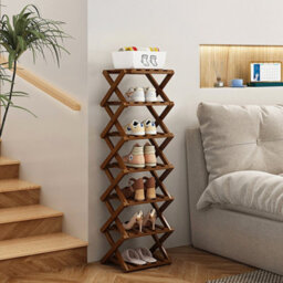 Living And Home Dark Brown 7-Tier Bamboo Folding Shoe Rack - thumbnail 3
