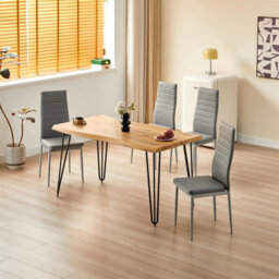 Kosy Koala Dining Table Set With 4 Grey Faux Leather Chairs Modern Kitchen Dining Room Furniture - thumbnail 1