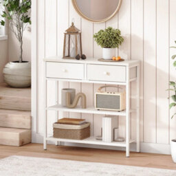 Console Hallway Sofa Side Table 2 Non-Woven Drawers White - thumbnail 3