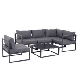 Wyld Haus Dokase 5-Seater Grey Modular Outdoor Corner Sofa Set With Coffee Table And Chair, Powder-Coated Aluminium Frame - thumbnail 2