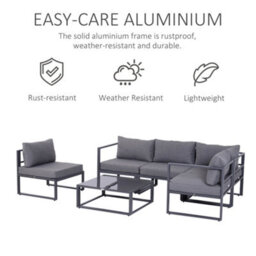 Wyld Haus Dokase 5-Seater Grey Modular Outdoor Corner Sofa Set With Coffee Table And Chair, Powder-Coated Aluminium Frame - thumbnail 7