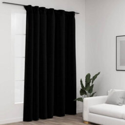 Berkfield Linen-Look Blackout Curtains With Hooks Black 290X245 Cm - thumbnail 1