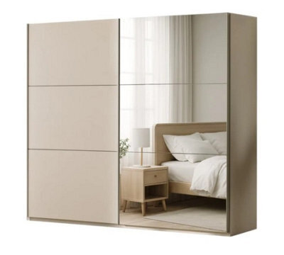 Arte Sand Beige Sliding Mirrored Wardrobe 120Cm - Modern Calm, Smart Storage - image 1