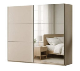 Arte Sand Beige Sliding Mirrored Wardrobe 120Cm - Modern Calm, Smart Storage - thumbnail 1