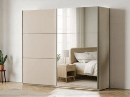 Arte Sand Beige Sliding Mirrored Wardrobe 120Cm - Modern Calm, Smart Storage - thumbnail 3