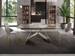 Angel Cerda Stylish Light Grey Fabric Dining Chair With Gold Legs - thumbnail 3