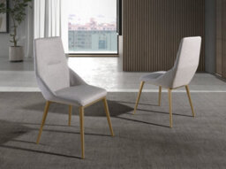 Angel Cerda Stylish Light Grey Fabric Dining Chair With Gold Legs - thumbnail 2