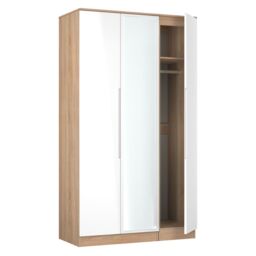 Messina Ready Assembled Modern White & Oak Effect Tall Triple Wardrobe With 1 Mirror Door (H)1970mm (W)1110mm (D)530mm - thumbnail 4