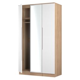 Messina Ready Assembled Modern White & Oak Effect Tall Triple Wardrobe With 1 Mirror Door (H)1970mm (W)1110mm (D)530mm - thumbnail 3
