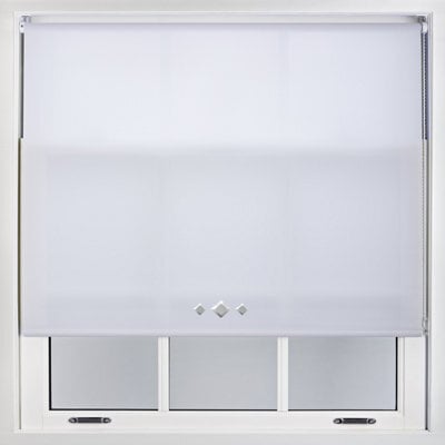 FURNISHED Trimmable Roller Blind With Triple Diamond Chrome Eyelet And Metal Fittings - White Daylight Shade (W)230Cm X (L)165Cm