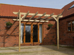Arbor Garden Solutions Lean To Wooden Garden Pergola Kit - Corbel Design Wall Mounted Gazebo, 1.8M X 4.2M (Natural Finish) - thumbnail 2
