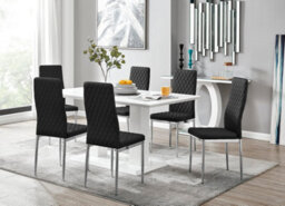 Furniturebox Imperia White High Gloss 6 Seater Dining Table With Structural 2 Plinth Column Legs 6 Black Stitched Faux Leather Milan Chairs - thumbnail 1