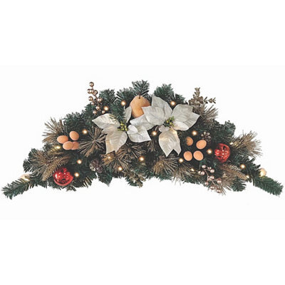 Best Artificial 3Ft Cream Gold Copper Decorated Christmas Swag Arch Festive Garland With 20 Warm White Battery Leds - image 1