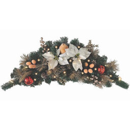 Best Artificial 3Ft Cream Gold Copper Decorated Christmas Swag Arch Festive Garland With 20 Warm White Battery Leds