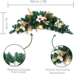 Best Artificial 3Ft Cream Gold Copper Decorated Christmas Swag Arch Festive Garland With 20 Warm White Battery Leds - thumbnail 3