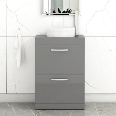 Royal Bathrooms Turin 500mm Freestanding Bathroom Vanity Unit With Sink 2 Drawer Indigo Grey Gloss & Round Countertop Basin - image 1