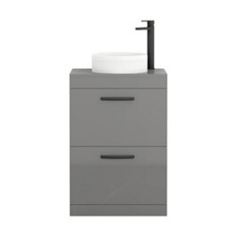 Royal Bathrooms Turin 500mm Freestanding Bathroom Vanity Unit With Sink 2 Drawer Indigo Grey Gloss & Round Countertop Basin - thumbnail 5