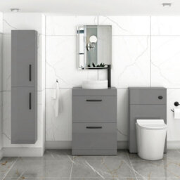 Royal Bathrooms Turin 500mm Freestanding Bathroom Vanity Unit With Sink 2 Drawer Indigo Grey Gloss & Round Countertop Basin - thumbnail 3