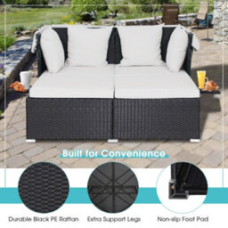 Costway Outdoor Hand-Woven Pe Wicker Daybed Patio Loveseat Sofa Set Retractable Canopy - thumbnail 8