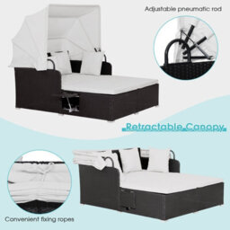 Costway Outdoor Hand-Woven Pe Wicker Daybed Patio Loveseat Sofa Set Retractable Canopy - thumbnail 7