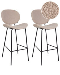 Wyld And Coco Luxline Boucle Bar Chairs Set Of 2 Light Beige Armless Iron Legs - thumbnail 3
