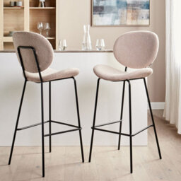 Wyld And Coco Luxline Boucle Bar Chairs Set Of 2 Light Beige Armless Iron Legs - thumbnail 2