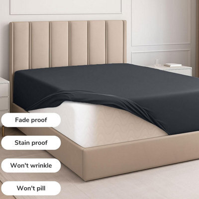 Fitted Bed Sheet 25Cm Deep Pocket Soft Polyester Microfiber, Breathable, Durable & Easy Care Bedding(Charcoal) - image 1