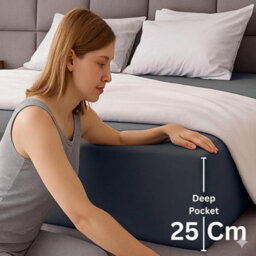 Fitted Bed Sheet 25Cm Deep Pocket Soft Polyester Microfiber, Breathable, Durable & Easy Care Bedding(Charcoal) - thumbnail 5