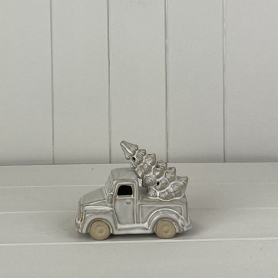 Four Candle Satchville Glazed Ceramic Christmas Tree Truck Ornament With Led - image 1