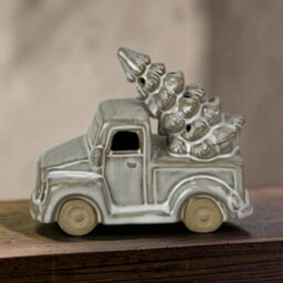 Four Candle Satchville Glazed Ceramic Christmas Tree Truck Ornament With Led - thumbnail 2