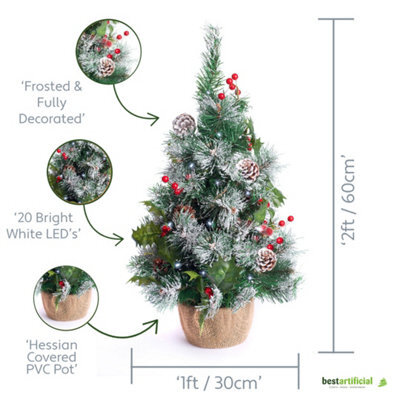 Best Artificial 2Ft - 60Cm Frosted Christmas Tree With 20 Bright White Battery Lights - image 1