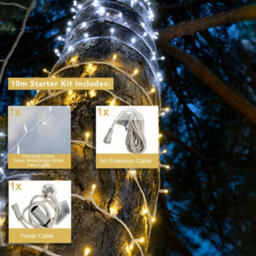Christmas Tree World Crownvine 10M Dual Colour Fairy Lights Starter Set - 100 Leds Warm / Bright White - White Rubber Cable - thumbnail 2