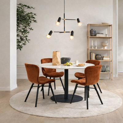 Furniture To Go Corby Round Dining Table With White Polished Marble Top & Black Base Includes 4 Batilda Dining Chairs In Copper - image 1