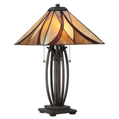 Luminosa Lighting Elstead Asheville 2 Light Table Lamp Bronze, Tiffany Glass, E27 - image 1
