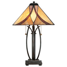 Luminosa Lighting Elstead Asheville 2 Light Table Lamp Bronze, Tiffany Glass, E27 - thumbnail 4
