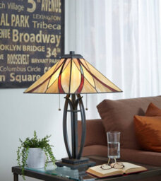 Luminosa Lighting Elstead Asheville 2 Light Table Lamp Bronze, Tiffany Glass, E27 - thumbnail 2