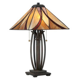 Luminosa Lighting Elstead Asheville 2 Light Table Lamp Bronze, Tiffany Glass, E27 - thumbnail 1